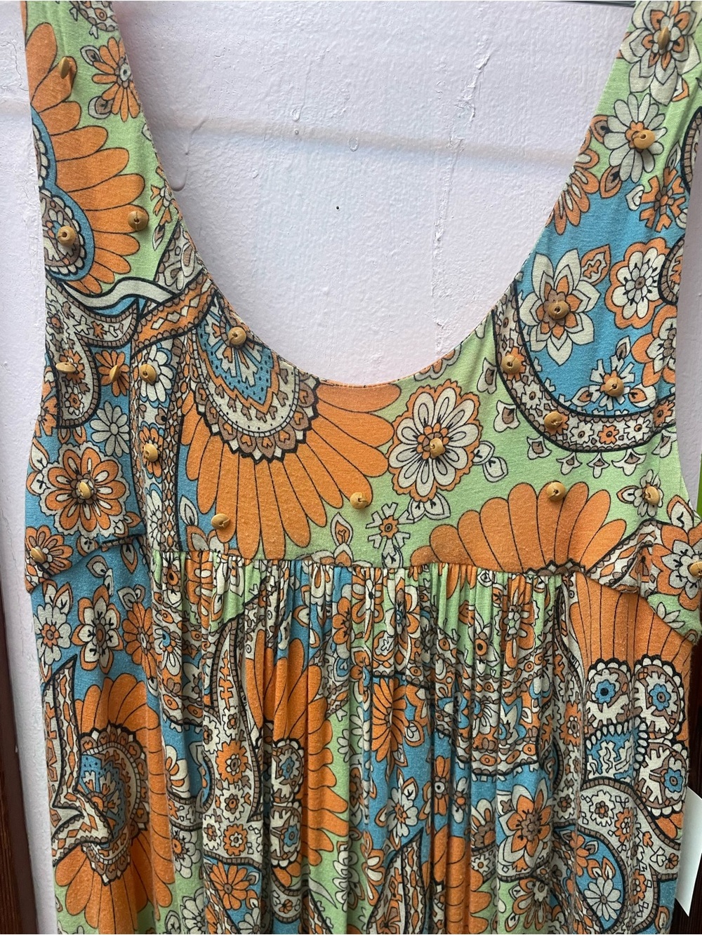 Betsey Johnson Orange and Aqua Floral Paisley Maxi Dress - Picture 6 of 10